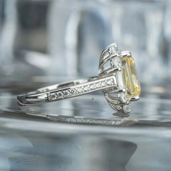 😍Radiant Yellow Zircon Sumptuous Silver Luxury Rings Women, K924 - Picture 7 of 8